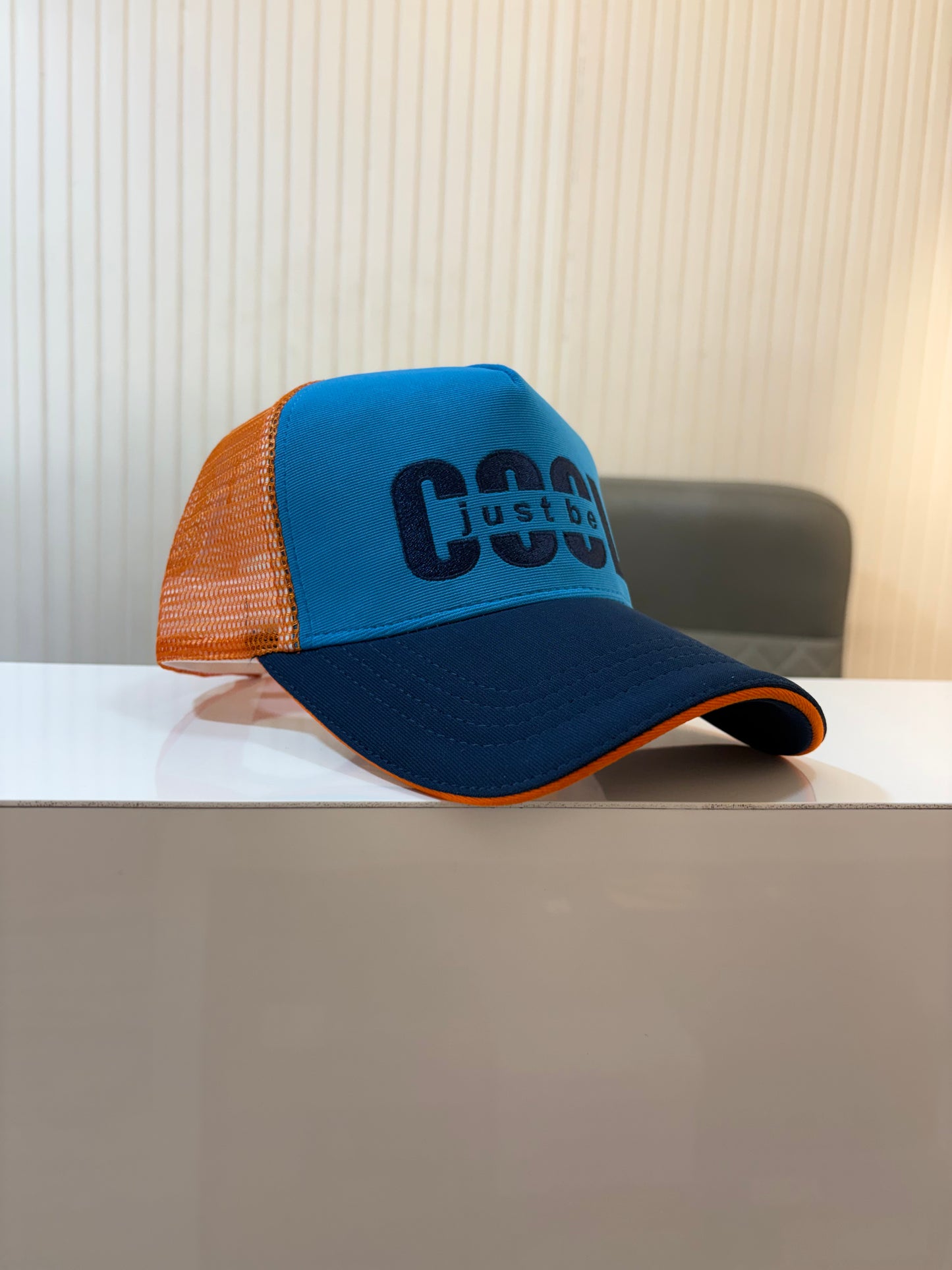 JUST BE COOL - Blue Orange flexi netted stylish cap