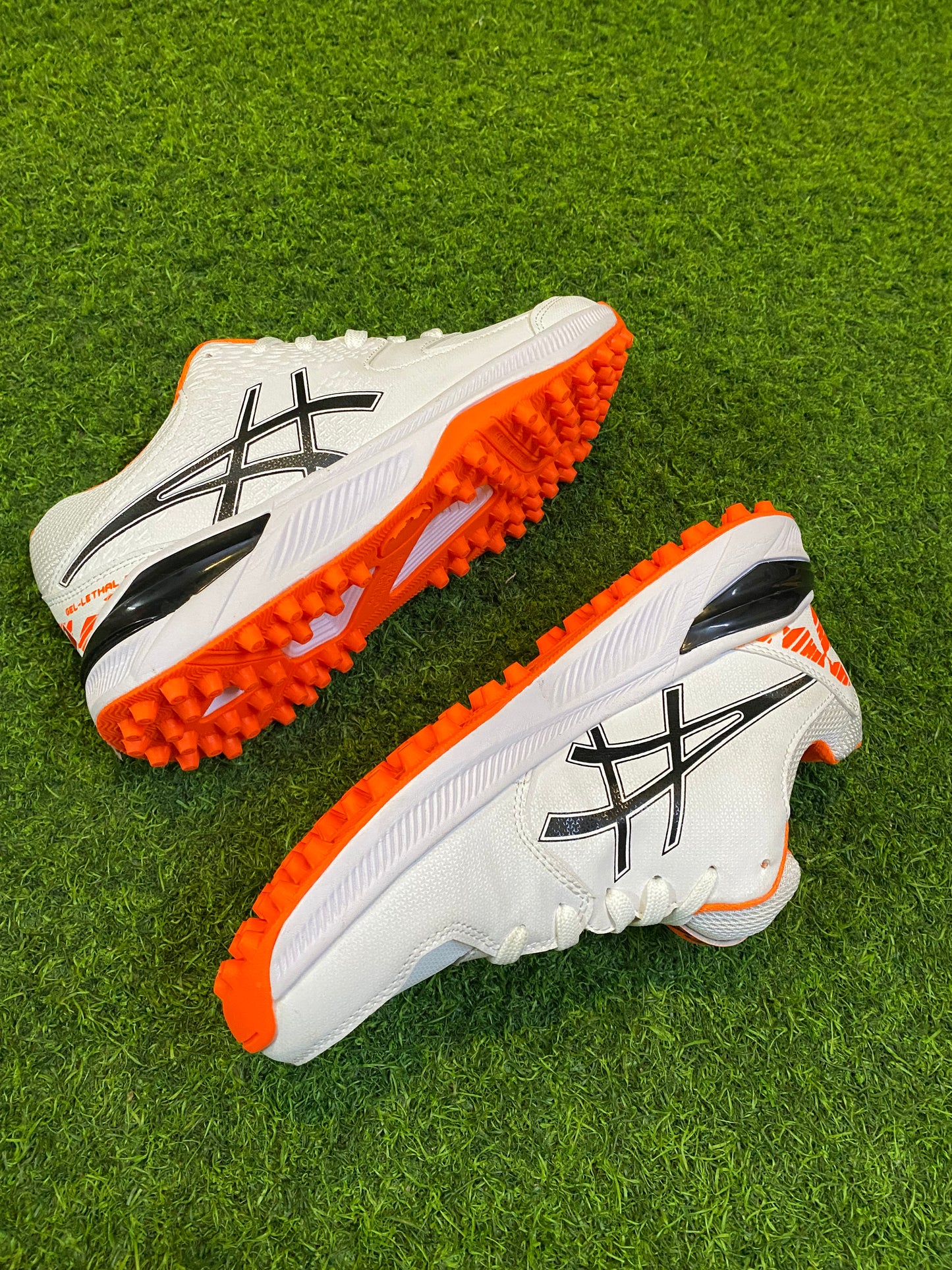 7A QUALITY CRICKET SHOES - WHITE ORANGE NEW 2025 ASICS GEL PEAKE