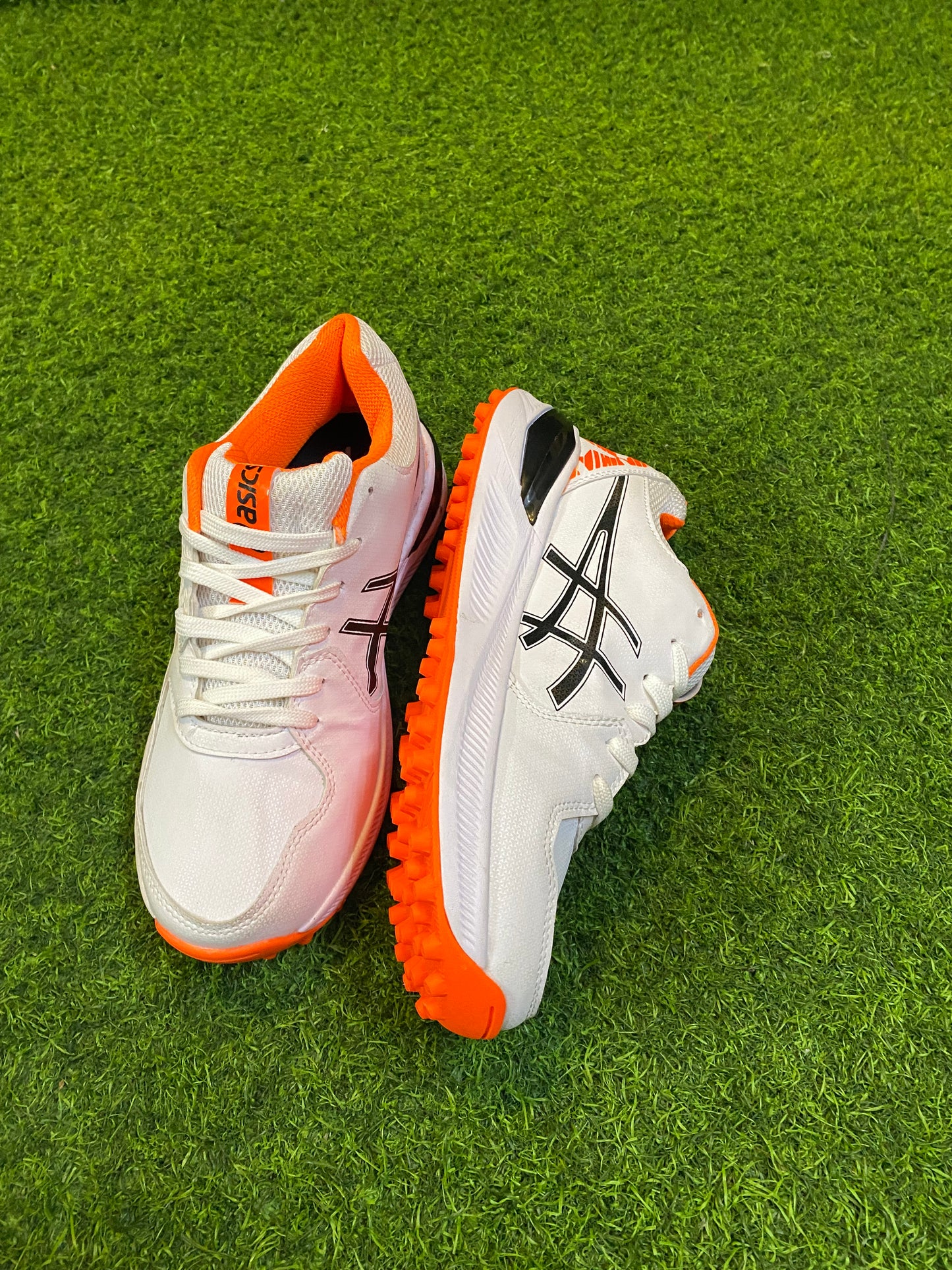 7A QUALITY CRICKET SHOES - WHITE ORANGE NEW 2025 ASICS GEL PEAKE