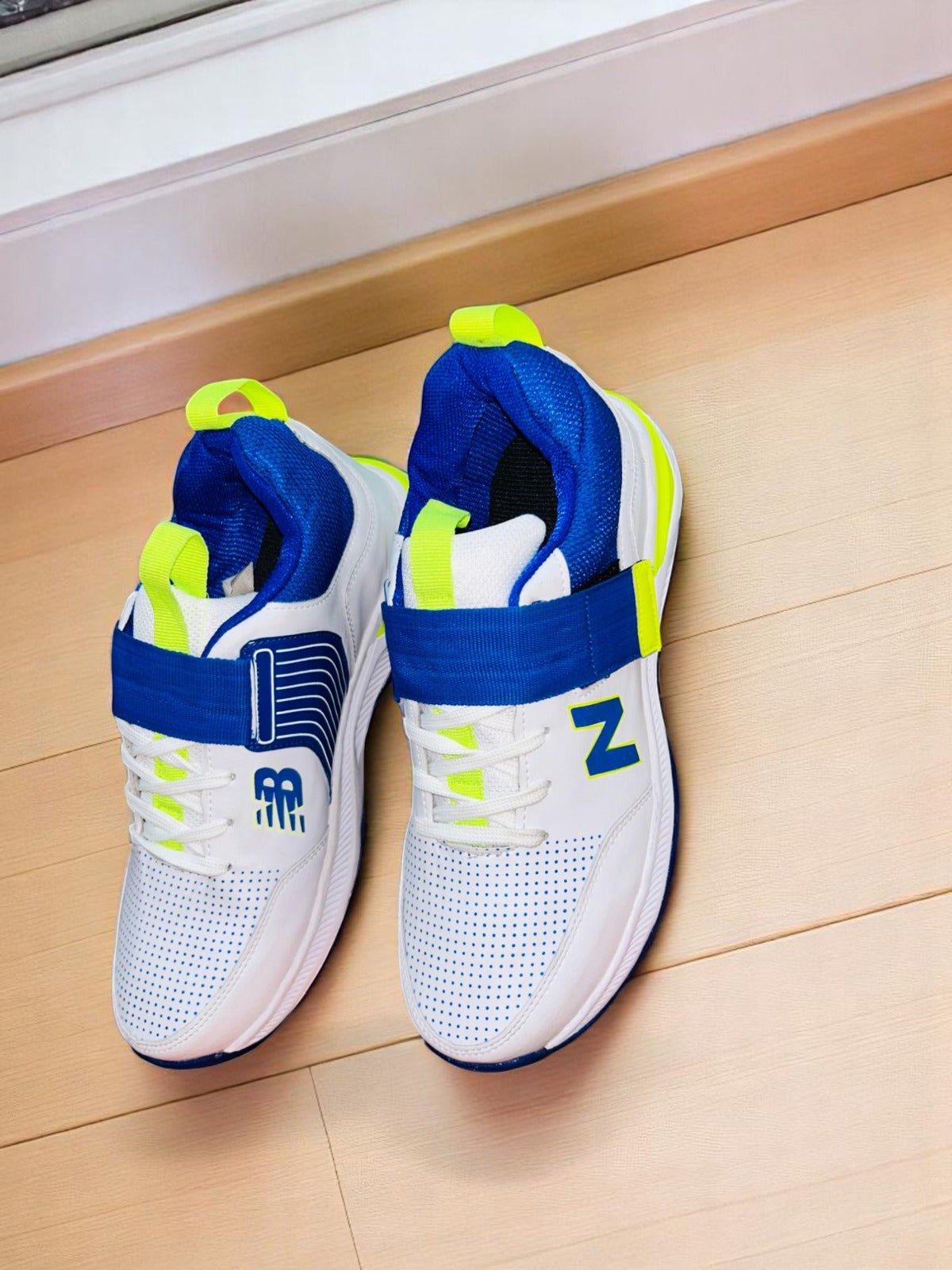 NB CRICKET SHOES WITH STRAP - WHITE BLUE - 77sports in