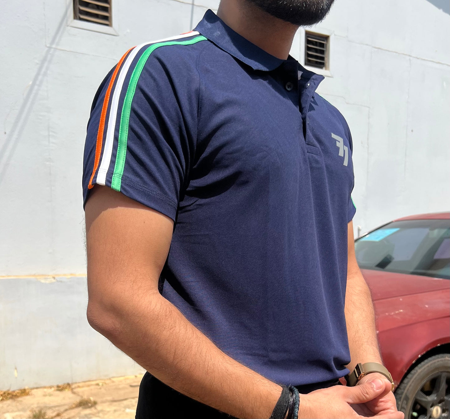 Solid Navy Polo - Independence tricolor strip jersey