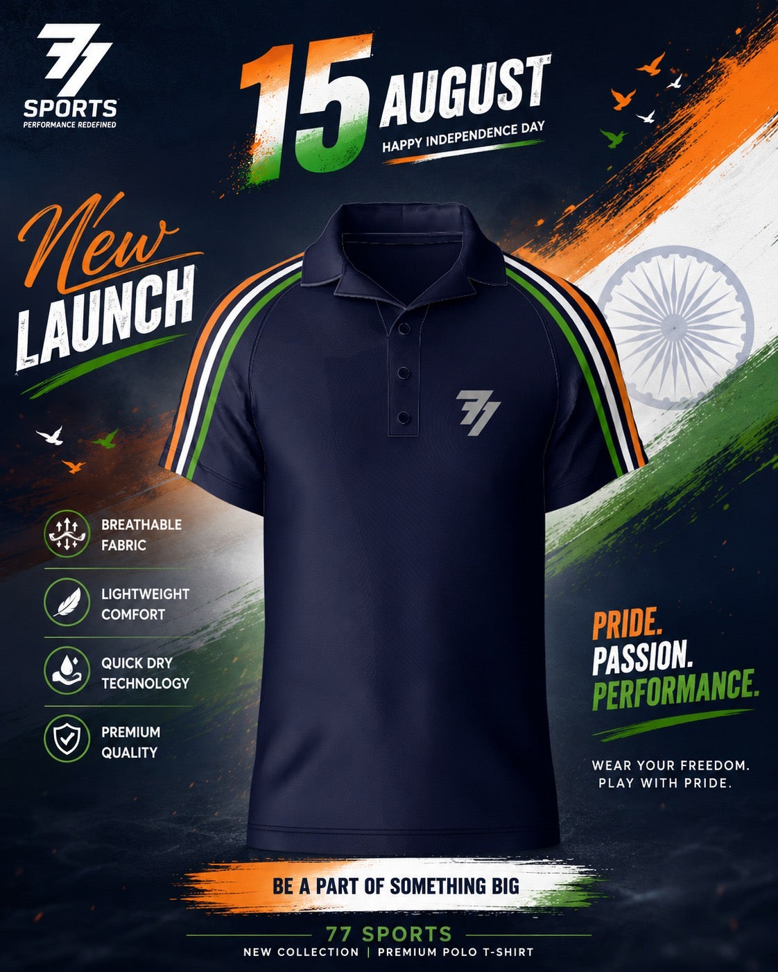 Solid Navy Polo - Independence tricolor strip jersey