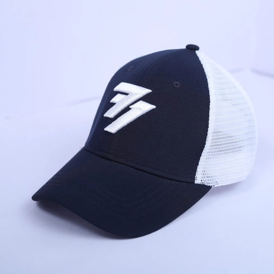 White & Navy - Stylish Netted Cap
