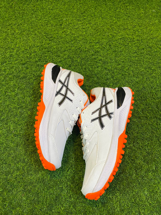 7A QUALITY CRICKET SHOES - WHITE ORANGE NEW 2025 ASICS GEL PEAKE