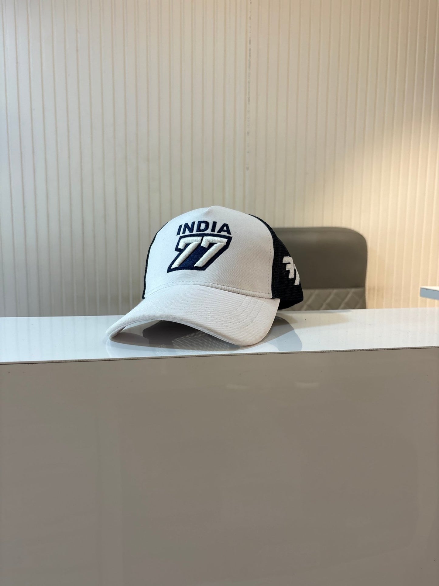 INDIA 77 - BLAZING WHITE CAP WITH MESH - 77sports in