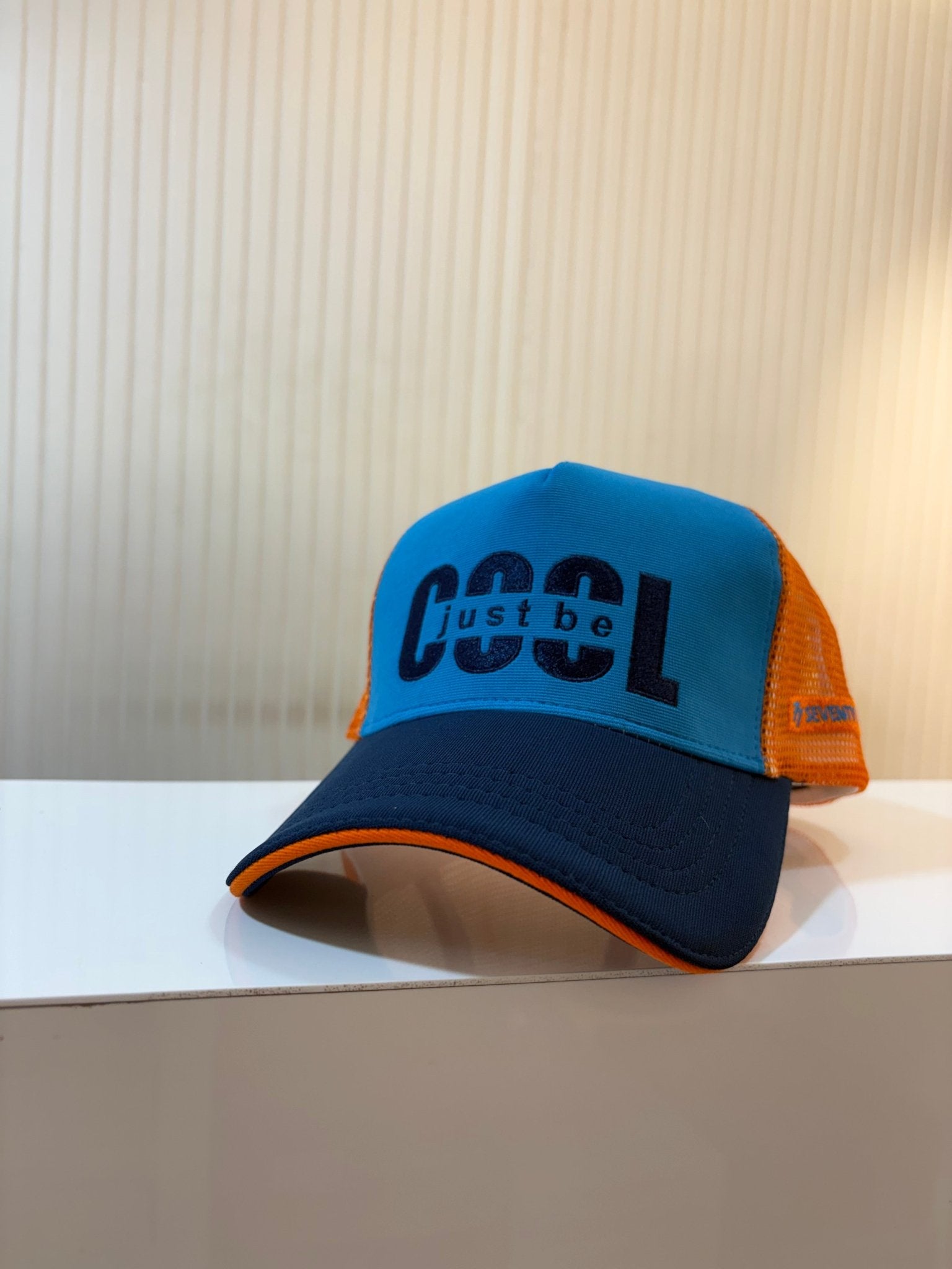 JUST BE COOL - Blue Orange flexi netted stylish cap - 77sports in
