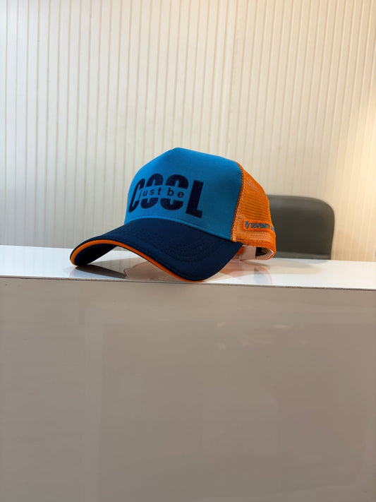 JUST BE COOL - Blue Orange flexi netted stylish cap - 77sports in
