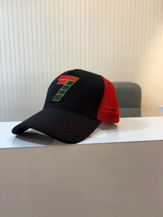 NUM 7 - STYLISH CAP FLEXI NETTED BLACK RED - 77sports in