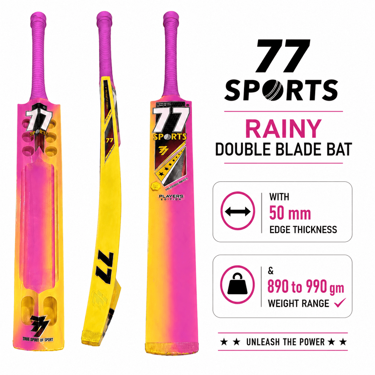 RAINY SEASON BAT - PREMIUM DOUBLE BLADE 890-990 gm only - 77sports in