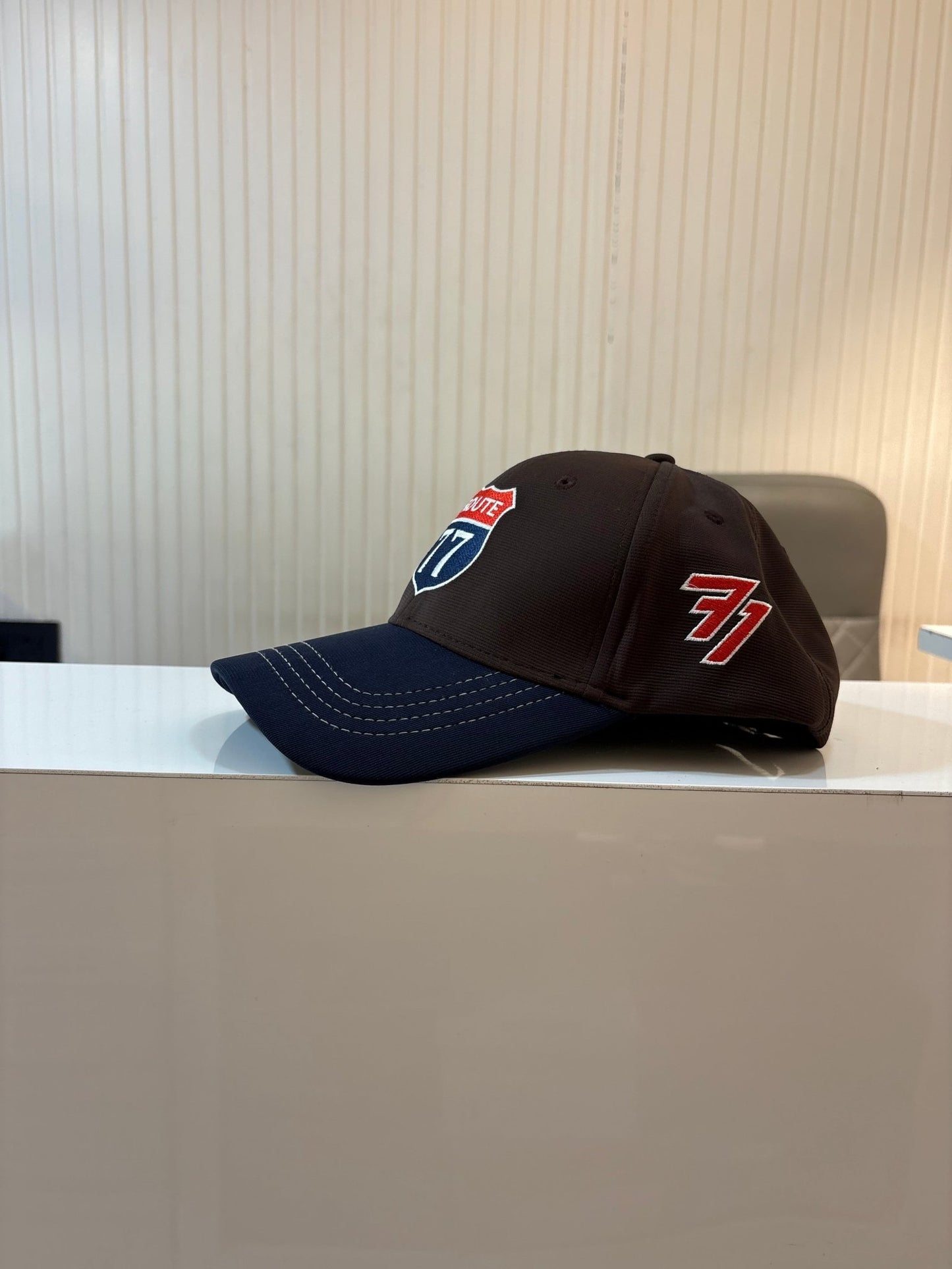 ROUTE 77 - NAVY BROWN JEANS FINISH FLEXI CAP - 77sports in