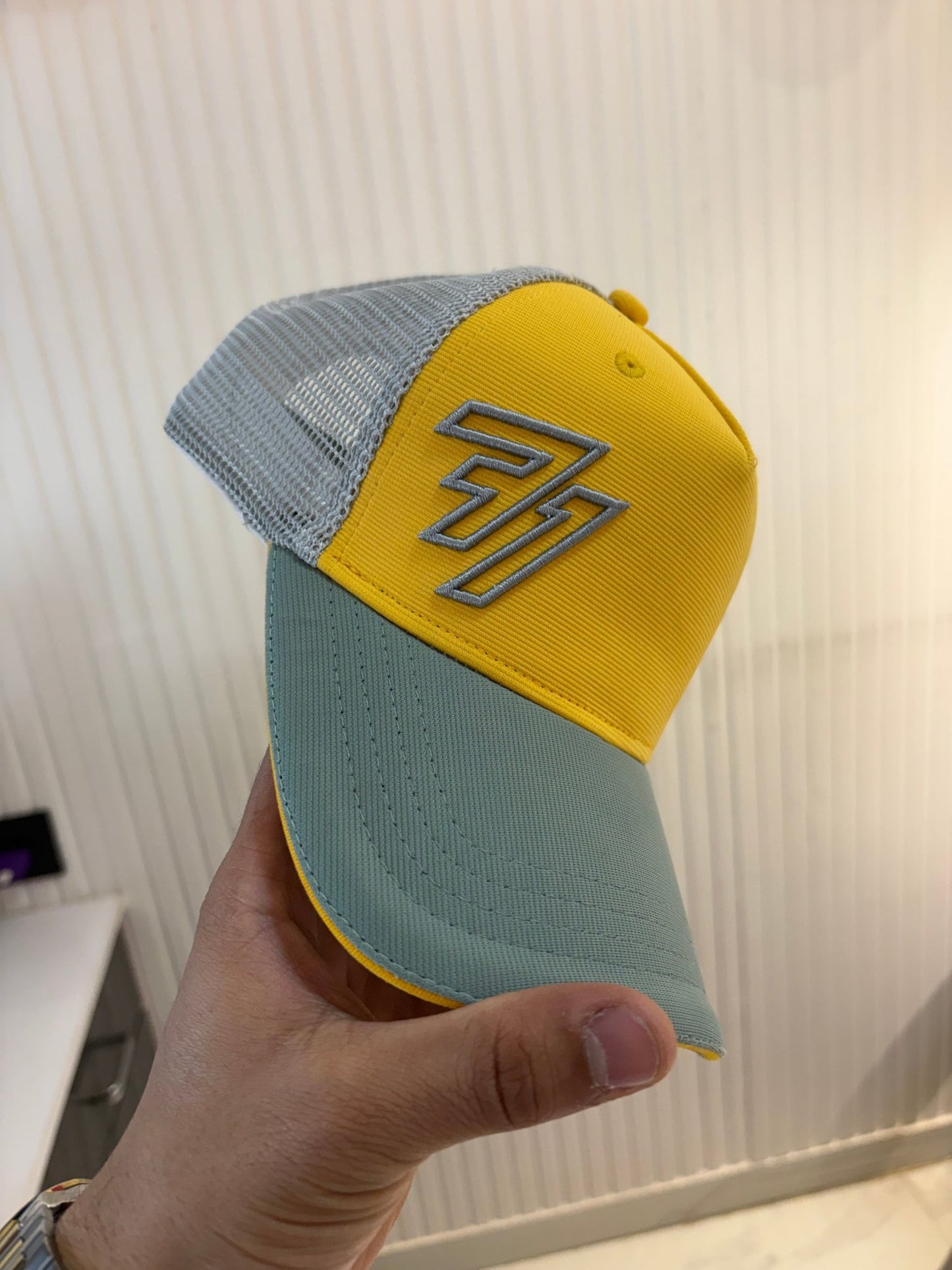 STUD NETTED CAP - YELLOW OLIVE - FLEXI NETTED SIDE LOGO CAPS - 77sports in