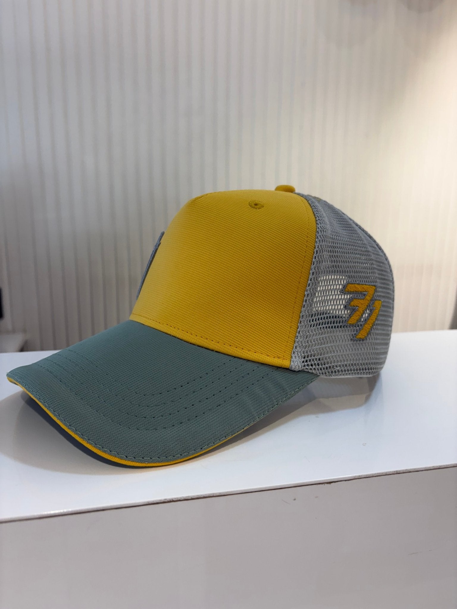 STUD NETTED CAP - YELLOW OLIVE - FLEXI NETTED SIDE LOGO CAPS - 77sports in
